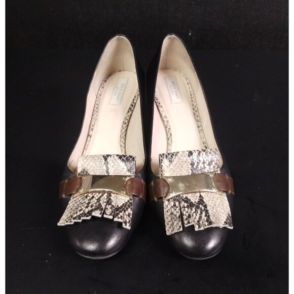 Cole Haan Women's Black Shoes/Chunky Heel 2" Snakeskin/Gold Buckle 6.5 SKU 2220